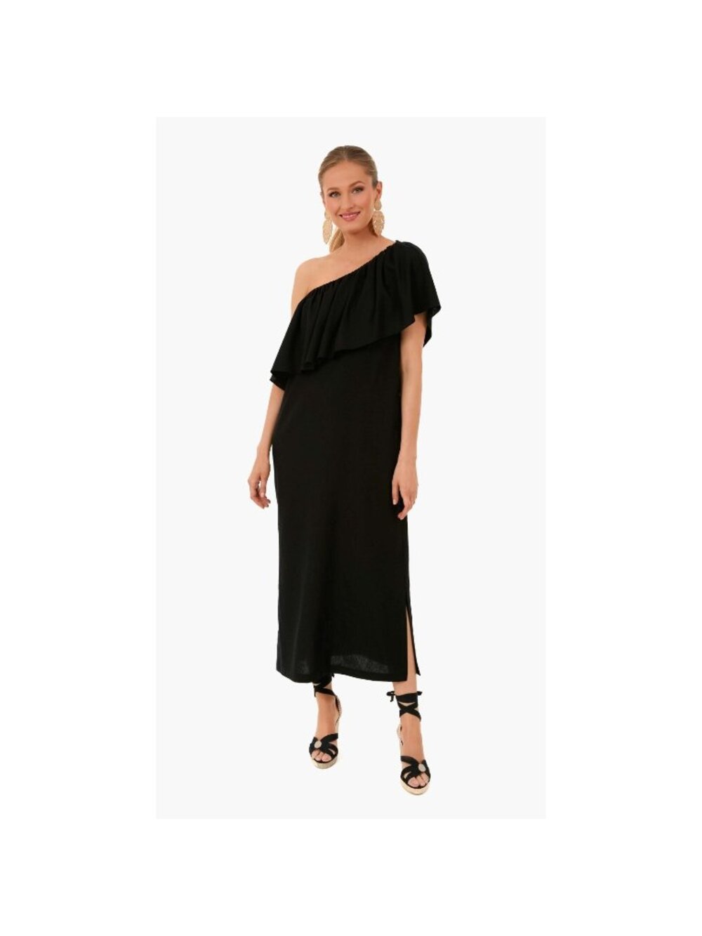 Pomander Place by Tuckernuck Black Florencia One Shoulder Midi Dress Linen sz M